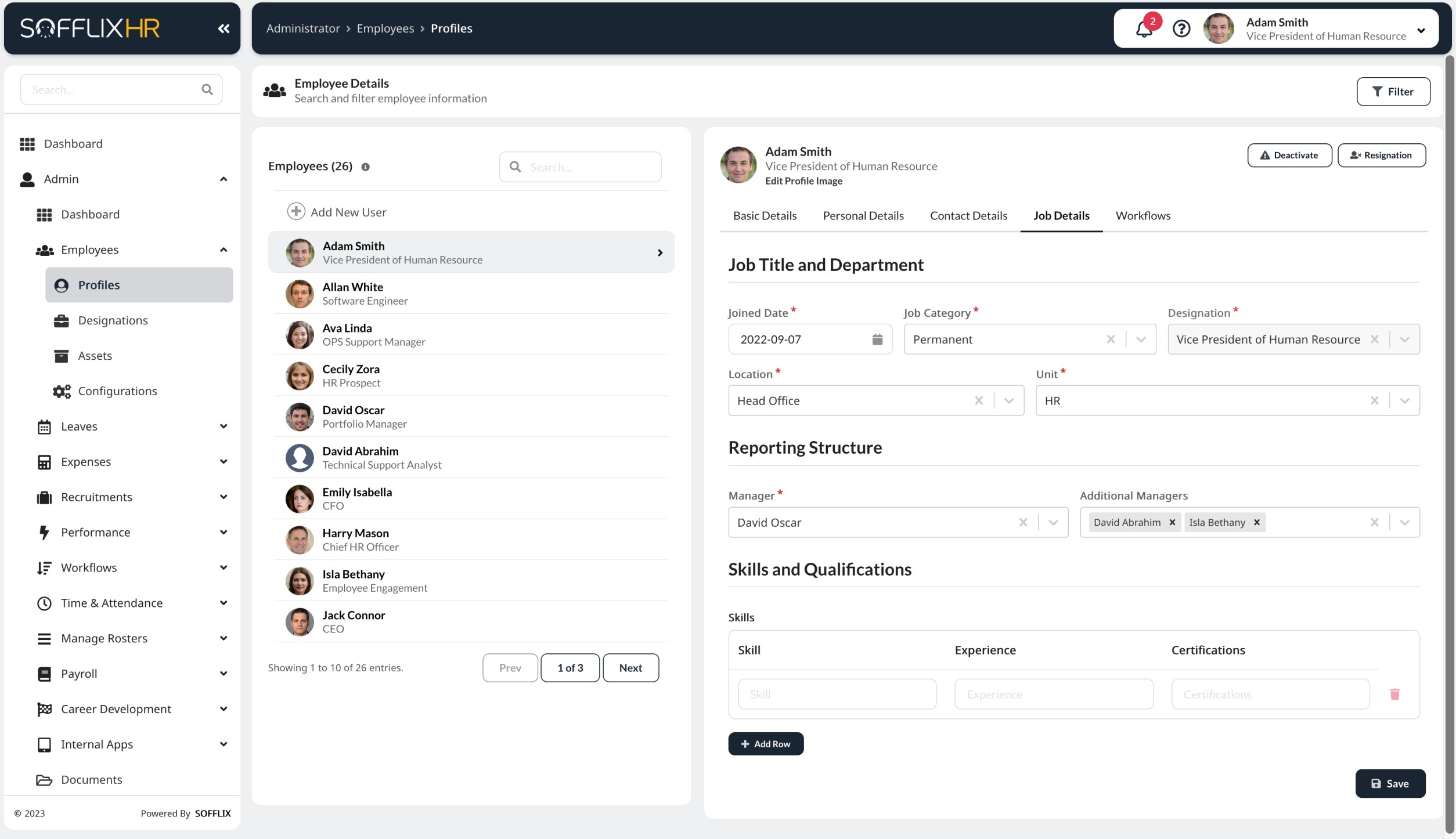 Employee PIM screenshot