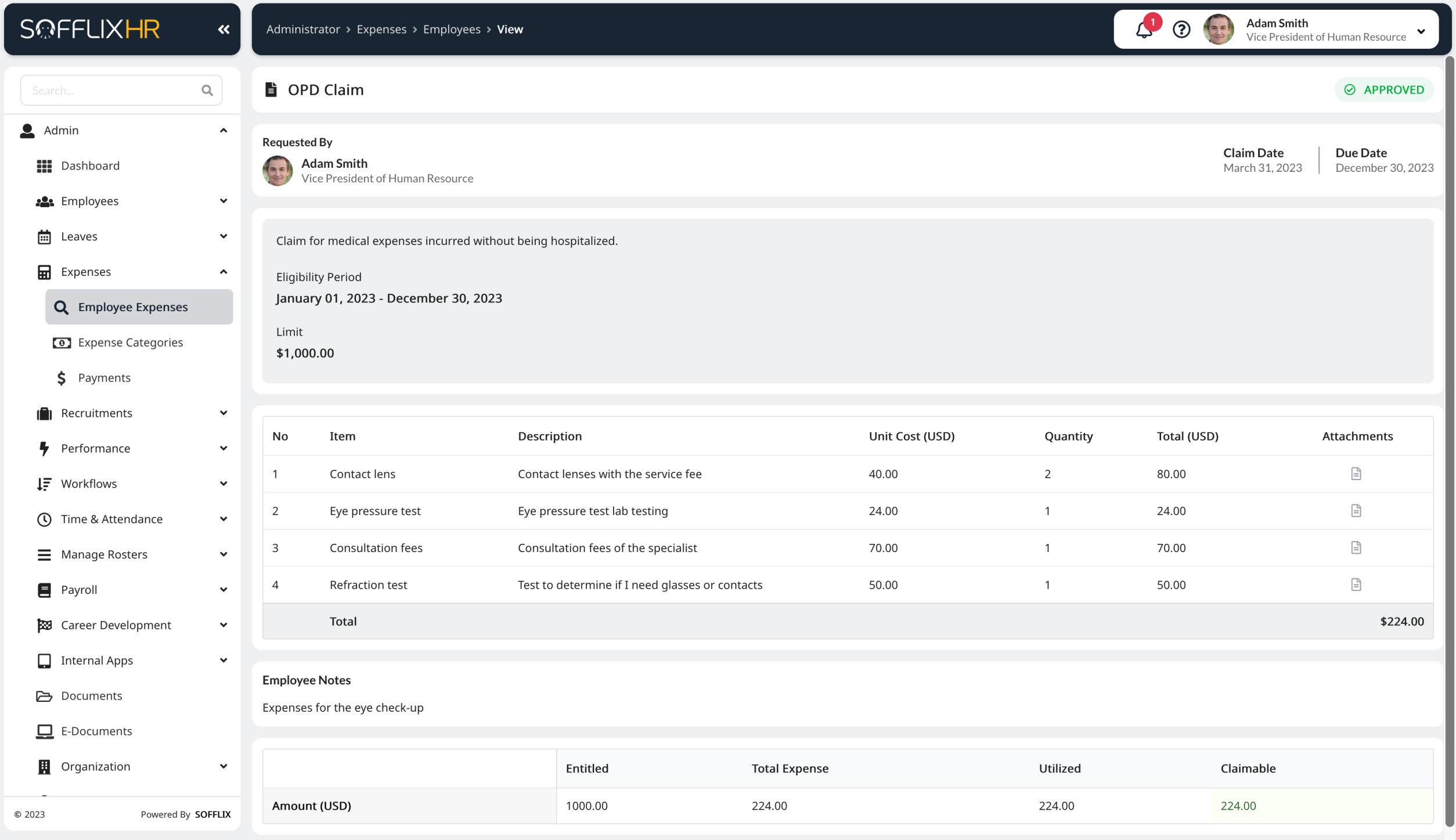 Expense Claims screenshot