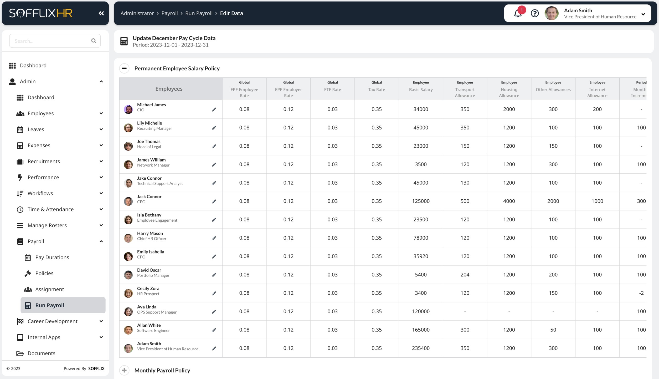 Payroll Generation screenshot